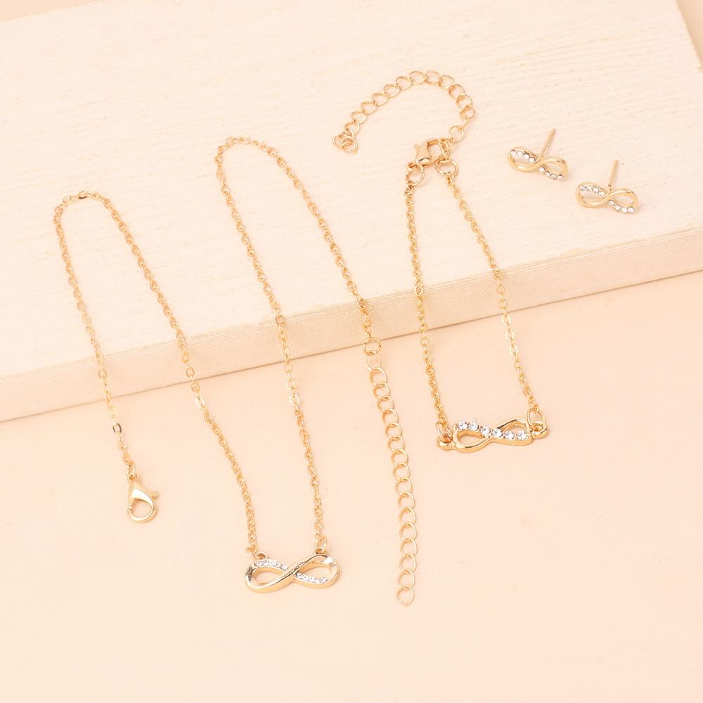 Cold Wind Same 8-character Necklace Bracelet Earrings Combination Set, Fashion Temperament Design Sense Rhinestone Jewelry