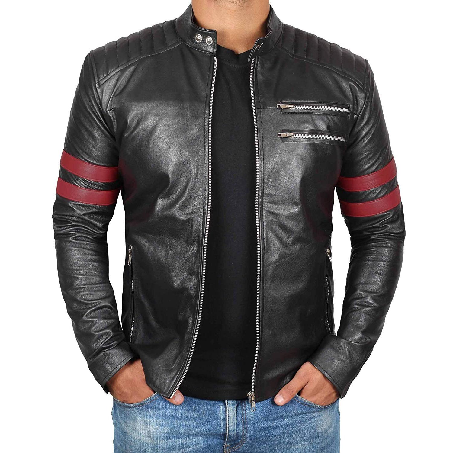 

SkinOutfit Men s Genuine Lambskin Black Leather Jacket Stylish Motorcycle Bomber Biker Outerwear MJ 209 XS чорний