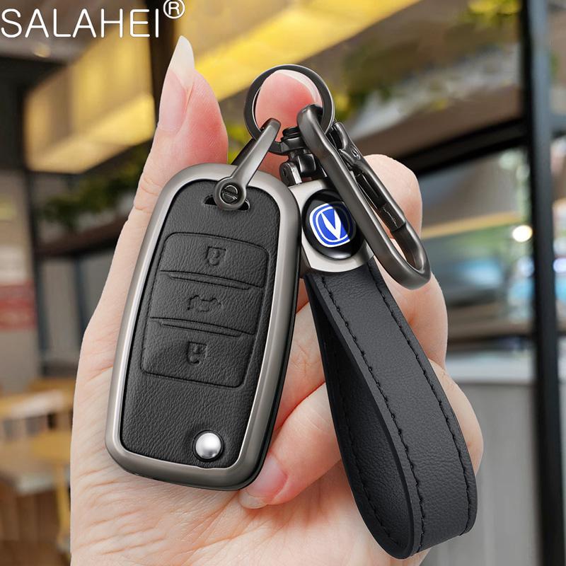 Leather Car Key Case Cover Shell Fob For Changan CS15 Eado Raeton CS35 Plus CS55 CS75 J35 Hunter F70 CS1 CV1 Alsvin Accessories