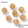 14K Gold Plated Brass Round Hollow Flower Spacer Beads,Separator For Beads,Inlaid Zircon Beads For DIY Jewelry Making Supplies