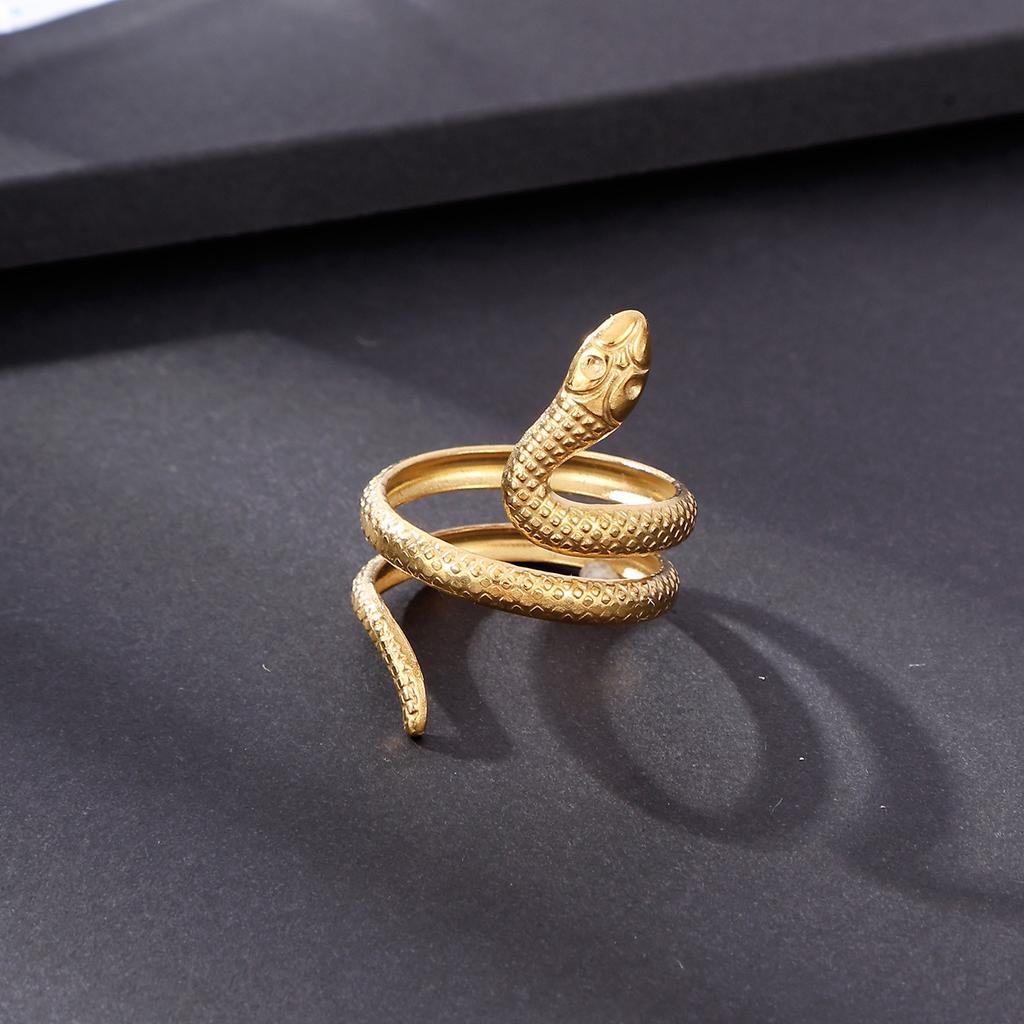 18K Gold-Plated Long Snake-Shaped Titanium Steel Ring Female, Hip-Hop Punk Style Opening Adjustable Ring
