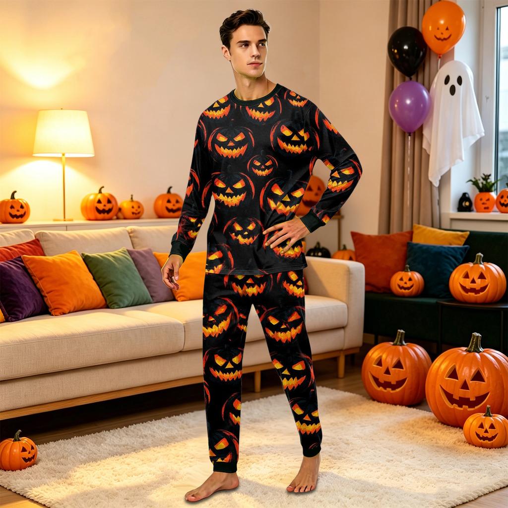 Matching Family Halloween Print Loungewear Set Long Sleeve Top and Pants for Parent and Child