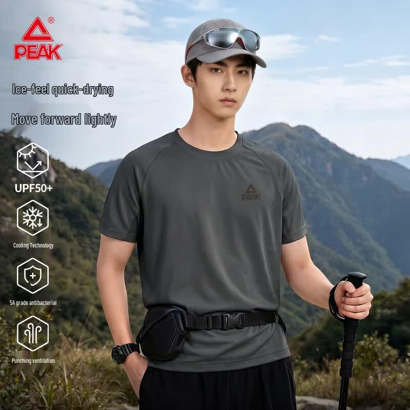 PEAK Men s Outdoor Quick-Dry Anti-Bacterial T-Shirt L темно-серого