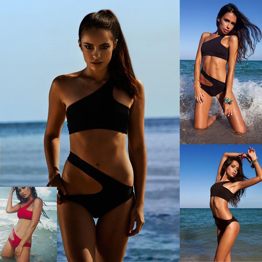 Elegant Sexy One Piece Women Hollow Swimsuit Bikini With Padded Swimwear Shoulder
