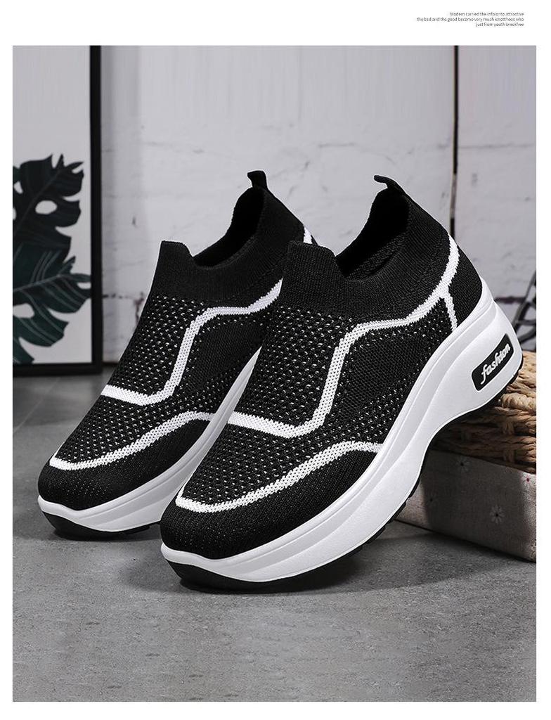 Women's Breathable Mesh Fly-Knit Casual Shoes with Thick, Soft Soles for Comfortable Height Increase