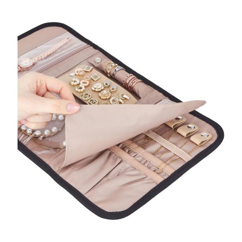 Foldable Travel Jewelry Organizer Roll, Portable Storage For Earrings Necklaces Rings