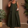 Abito Midi A Spalline Sottili Monocolore Taglie Forti, Ampio, Snellente, Per Donna
