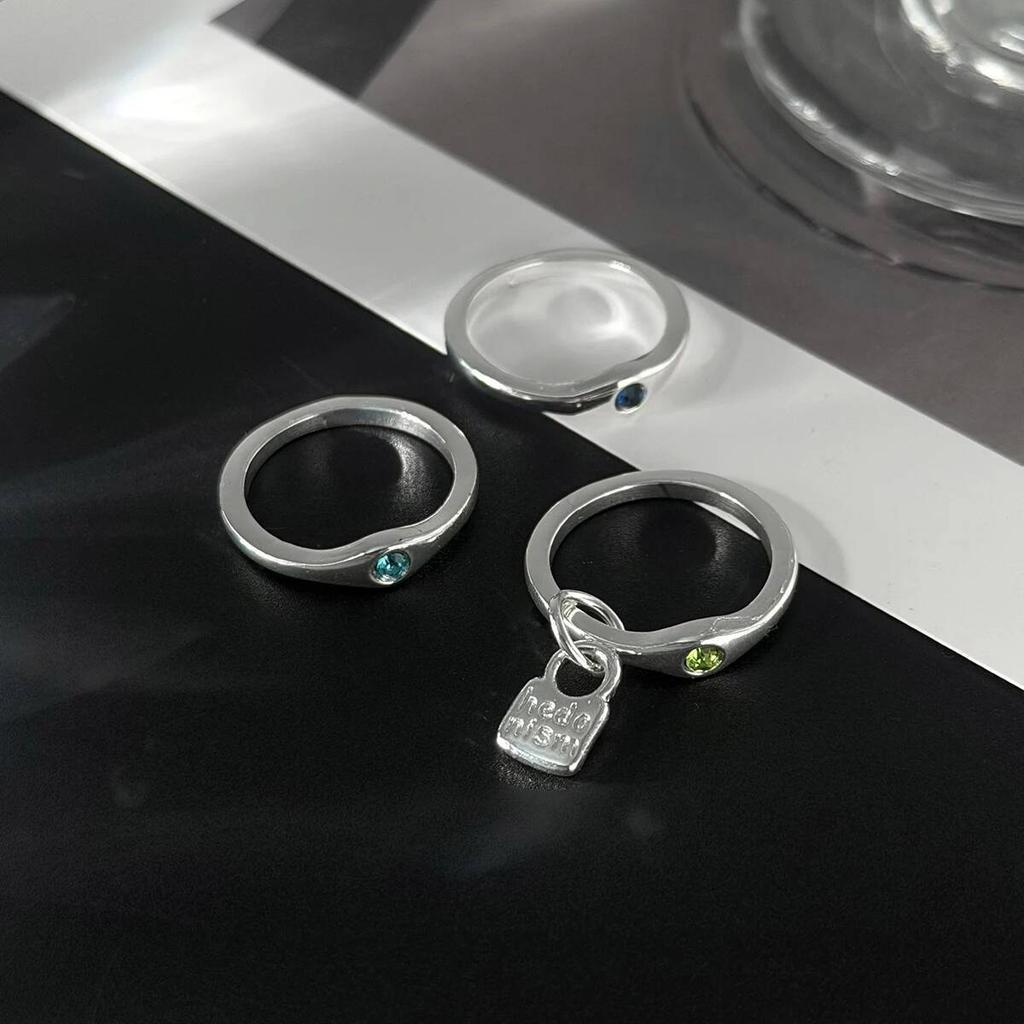 Salircon 3Pcs/Set Creative Inlaid Rhinestones Stackable Ring Women Fashion Jewelry Letter Pendant Knuckle Ring Men Accessory