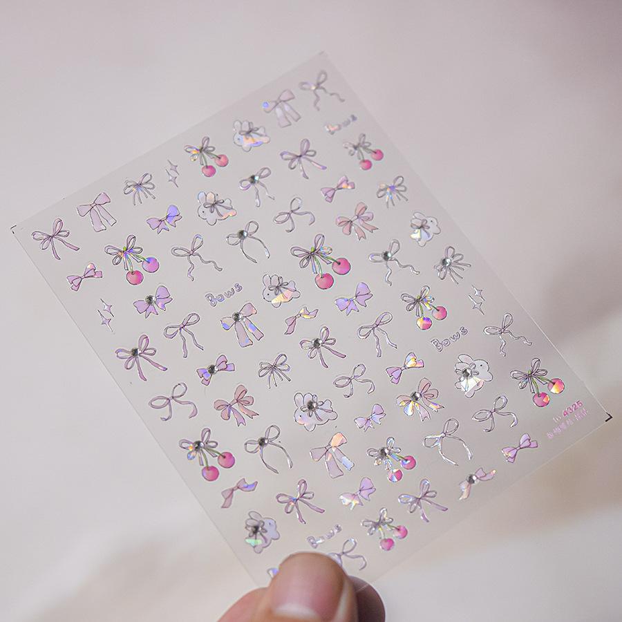 1pcs Cute Sketching Graffiti Animal Cat Dog Rabbit Bear Laser Nail Art Sticker Designs Self Adhesive Decoration Decal Acessories