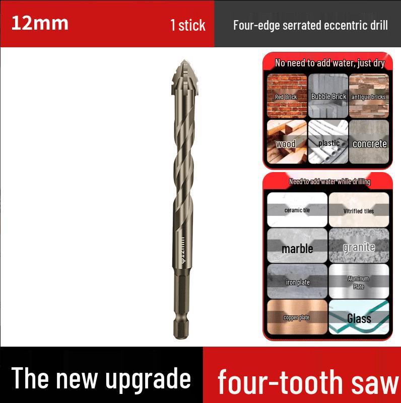Verbesserter 4-Klingen-Exzenterbohrer für Porzellan, Fliesen, Glas, Marmor, Beton und Edelstahl