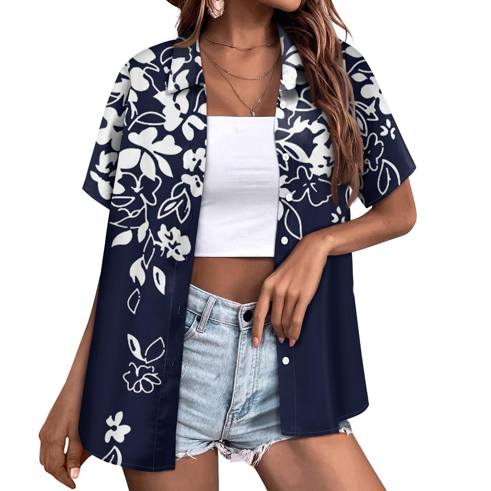 Женская модная повседневная рубашка с короткими рукавами и цветочным принтом — фото 11