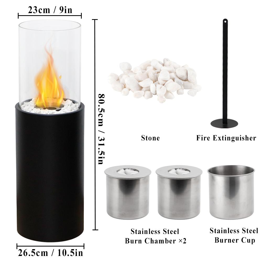 Tall Freestanding Fireplace Indoor Outdoor Metal Smokeless Fire Pit With Tempered Glass for Garden Patio