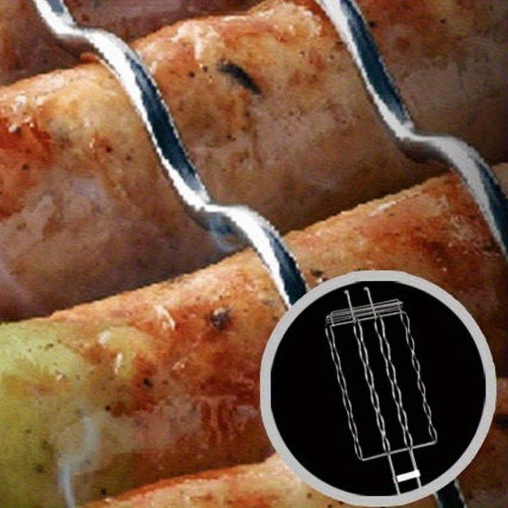 Cestello Griglia per Salsicce in Acciaio Inossidabile 49x9cm Griglia per Hot Dog Strumento per Barbecue con Manico Lungo per Cucina all'Aperto e BBQ