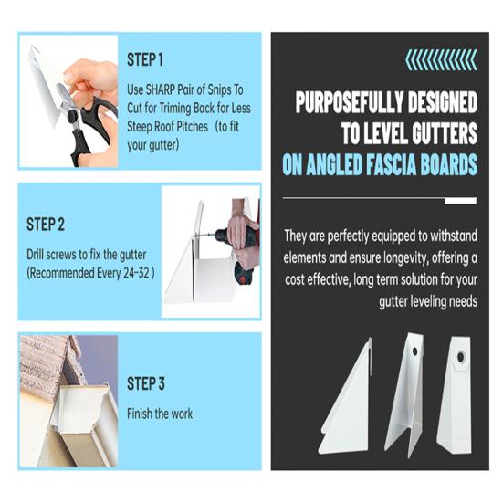 25 Pcs White Aluminum Gutter Wedges Leveling Shims for 5-Inch K-Style Gutters DIY Gutter