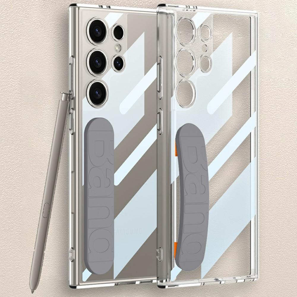 

GKK For Samsung Galaxy S23 Ultra Case Anti-Drop TPU+PC Clear Phone Cover with Silicone Hand Strap Grey