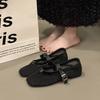 Vintage Round Head Mesh Breathable Mary Jane Women's Shoes Thick Heel One-word Buckle with Light Mouth Ballet Shoes Single Shoes Women