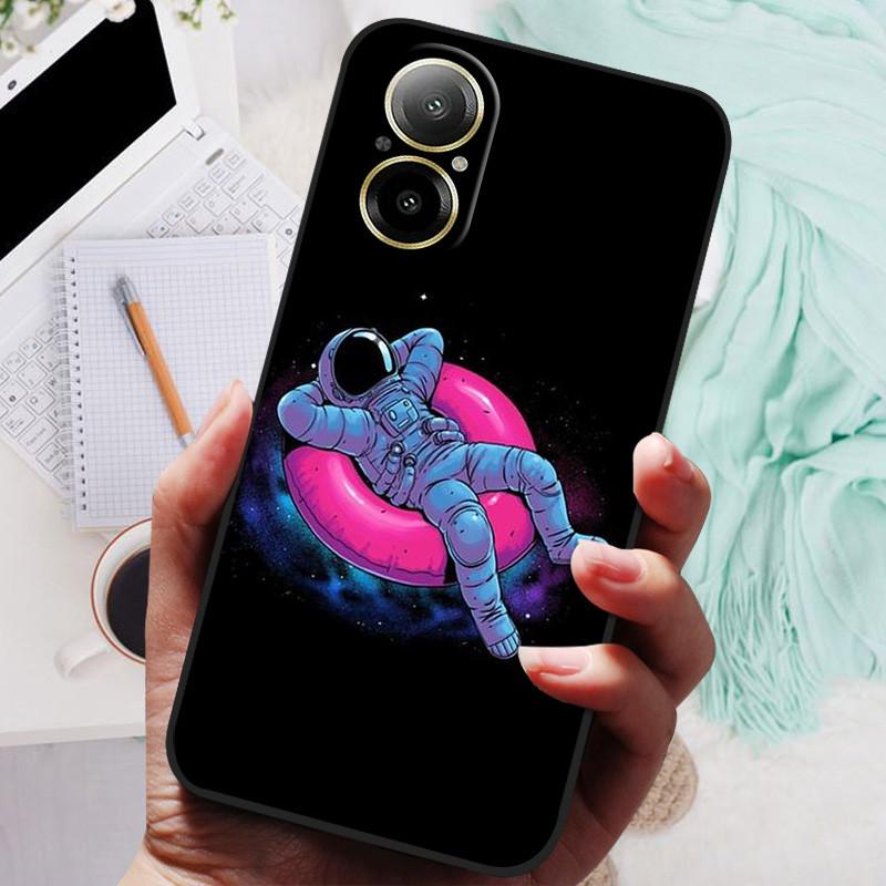 Für Realme C67 4G Hülle RMX3890 Beliebte Blumengemalte Abdeckung Silikon Handyhülle Für Realme C67 C 67 RealmeC67 4G Weiche Taschen Schwarz