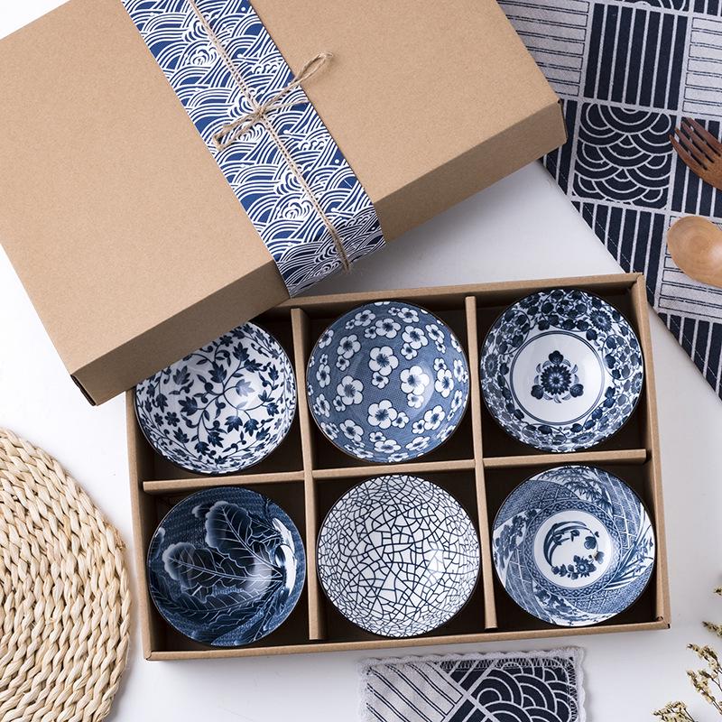 Set di Ciotole in Porcellana Blu e Bianca con Bacchette - Scatola Regalo Personalizzabile