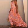 Summer Vacation Directional Hanging Neck Big Swing Strapless Printed Beach Dresses for Women