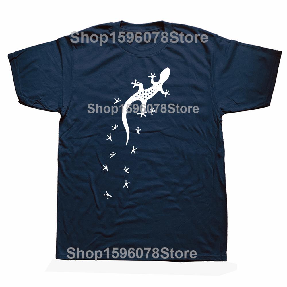Funny Retro Drawing With Tracks Gecko T Shirts Cotton Streetwear Gifts Mens Clothing Fashion Casual Loose Oversized T Shirt