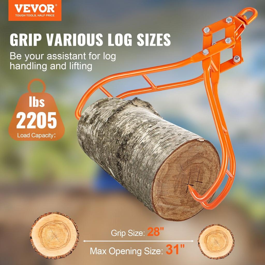 Timber Claw Hook, 28 inch 4 Claw Log Grapple for Logging Tongs, Swivel Steel Log Lifting Tongs, Eagle Claws Design with 2205 lbs/1000 kg Loading