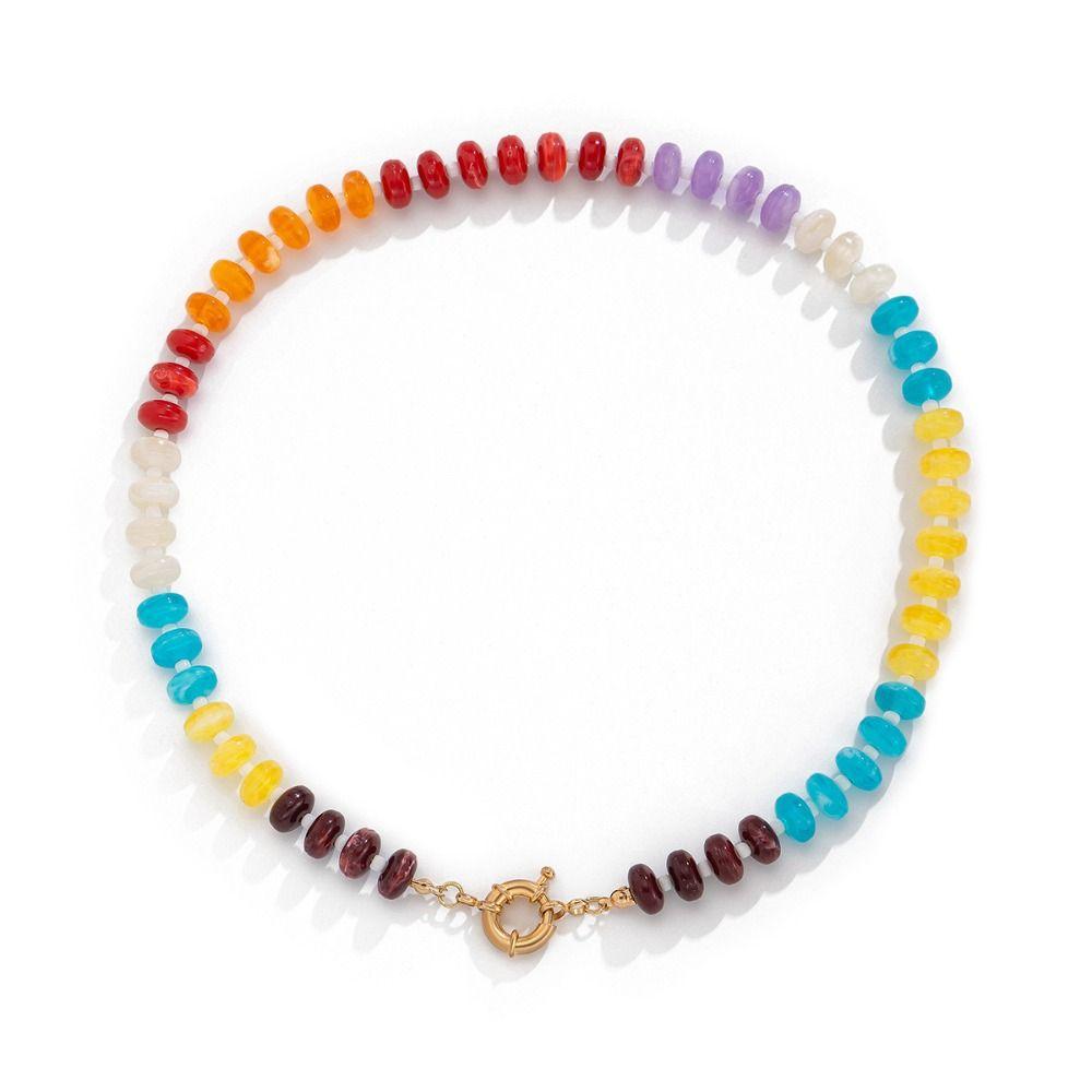 Bohemian Rainbow Clavicle Chain Handmade Y2K Neck Jewelry Colorful Beads Choker Necklace  Party