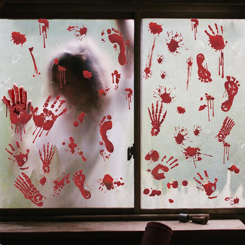 Halloween Blood Handprint Skull Wall Sticker Pvc Bedroom Background Decoration Horror Self-Adhesive Wall Sticker