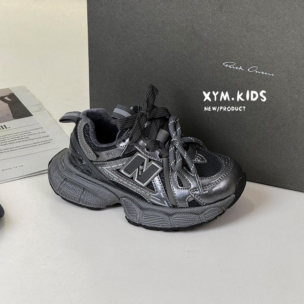 2025 winter new children's sports shoes retro versatile N word double lace-up boys and girls dad shoes two cotton shoes