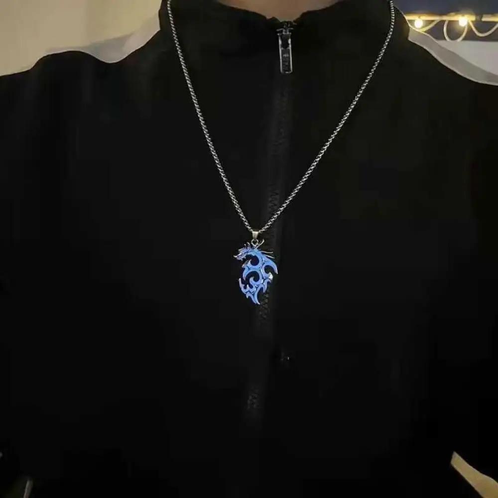 1PC Glowing In The Dark Dragon Pendant Necklace Moonstone Luminous Dragon Necklace Vintage Punk Flashing Necklace Men Boy Gifts