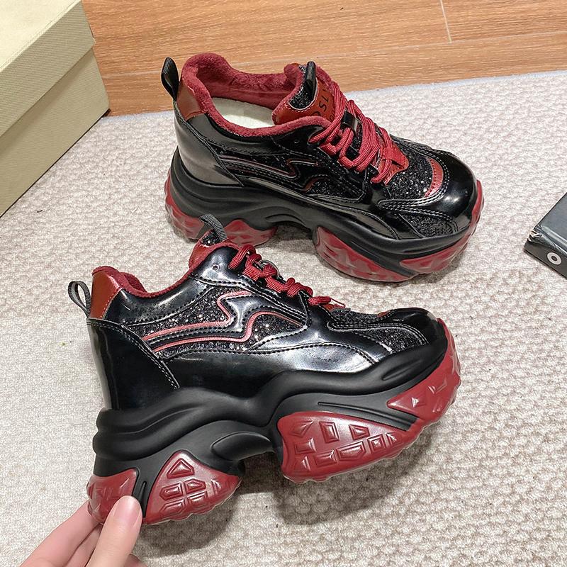 Fashion NEW Women Casual Platform Sneakers 10CM High Heels 2025 Winter Sports Leather Shoes Bling Trainers Chunky Boots Zapatillas Mujer
