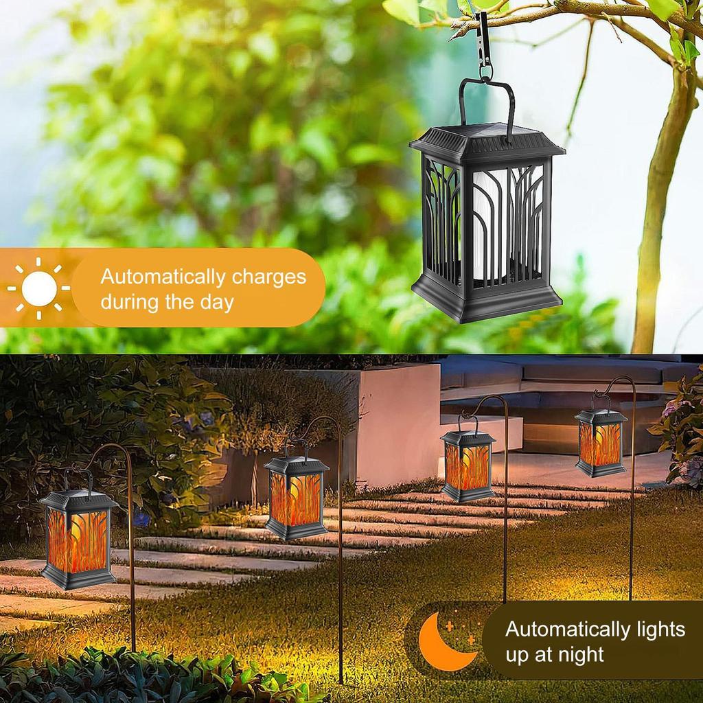 Dancing Flame Solar Lantern Outdoor Waterproof Tent Lantern Decoration Romantic Hiking Flashlight Solar Landscape Lamp For