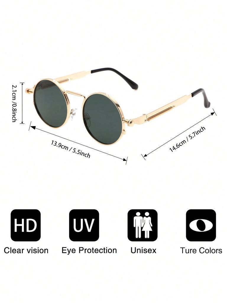 1/2 PC S Fashion Round Metal Frame Spring Decor Sunglasses For Outdoor Daily Life Shades Punk Vintage Eyewear Accessories.