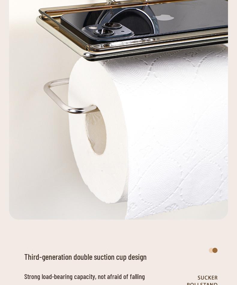 Wall-Mounted Luxury Suction Cup Toilet Paper Holder & Storage Rack