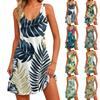 Women's Casual Fashion V-neck Sleeveless Floral Print Side Pocket Dress