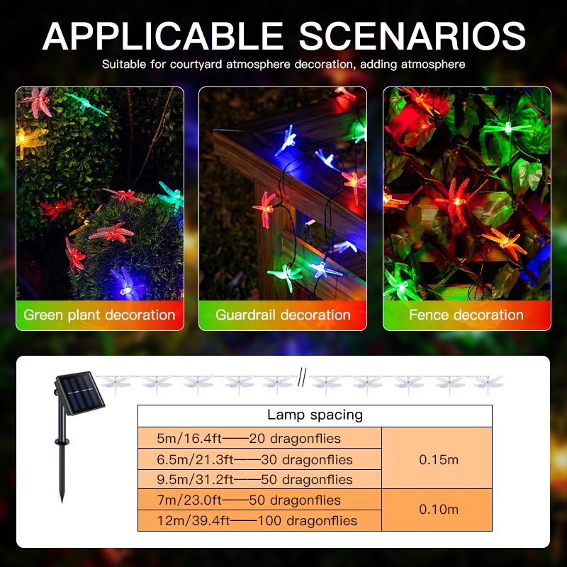 50/20LEDs Dragonfly Solar String Lights Waterproof Outdoor Colorful Garden Patio Balcony Yard Party Decor Night Lamp