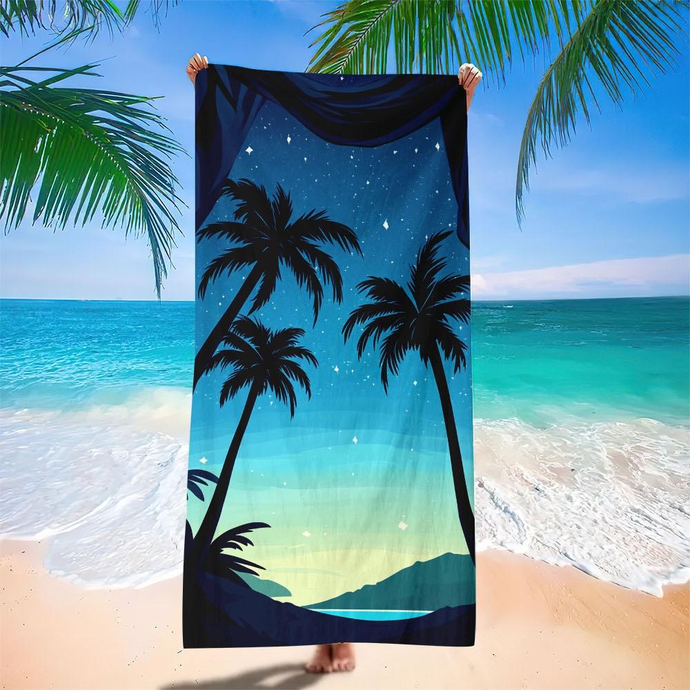 Starry Night Palm Tree Beach Towel Gradient Background Quick Dry Towel for Summer Vacation