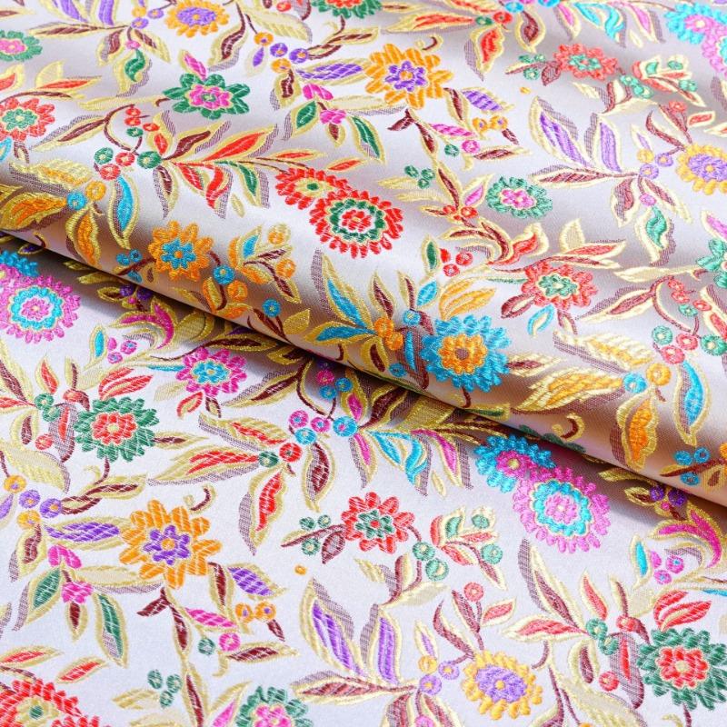 Jacquard Brocade Fabric 300x114cm for Needlework Cheongsam Pillowcases Diy Sewing Cloth Colorful Leaf Flower Black Golden Red