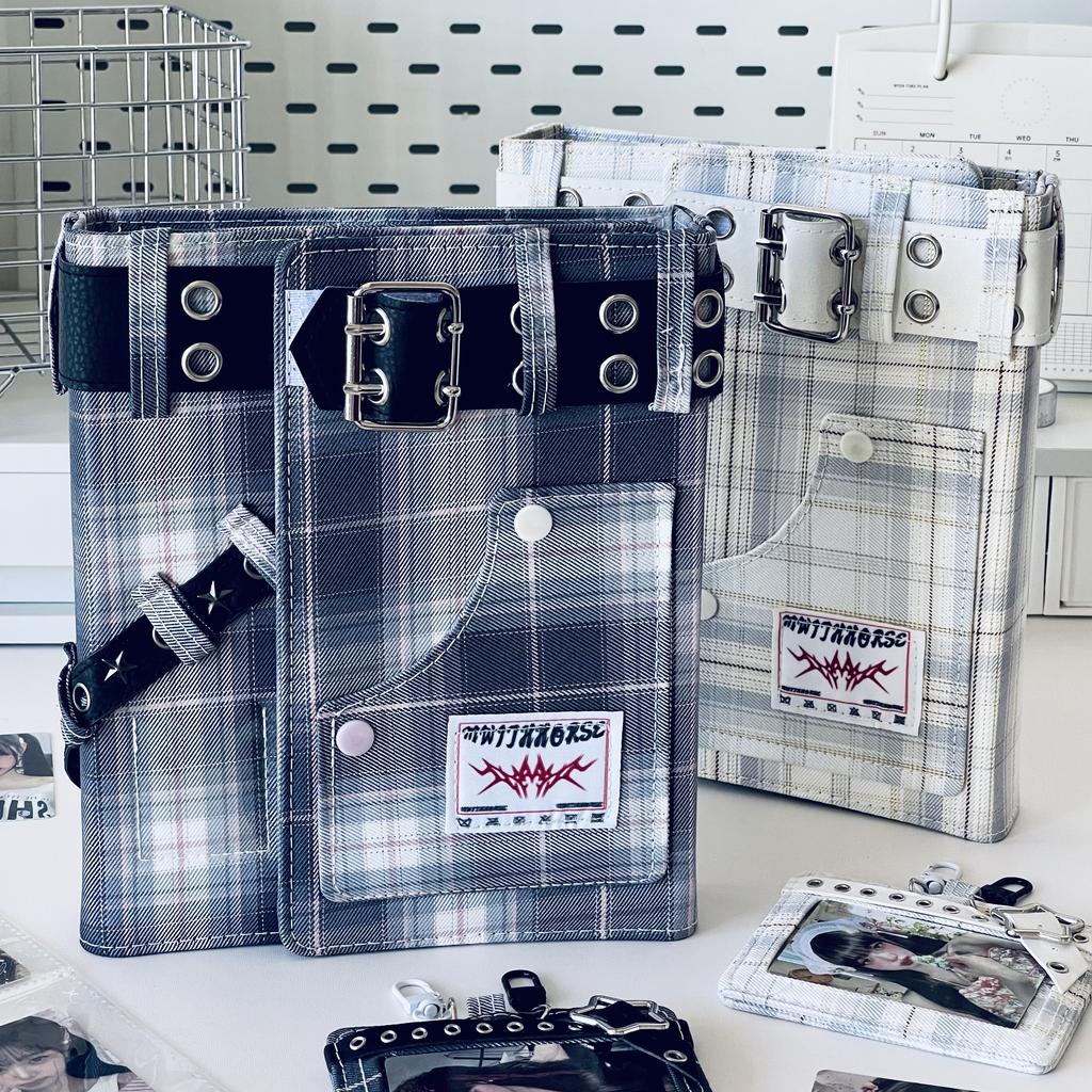 Y2K Denim Checkered A5 Photo Album - 4 Pocket Pages for For Kpop Idol Photocards, Polaroids & Instax Photo Storage