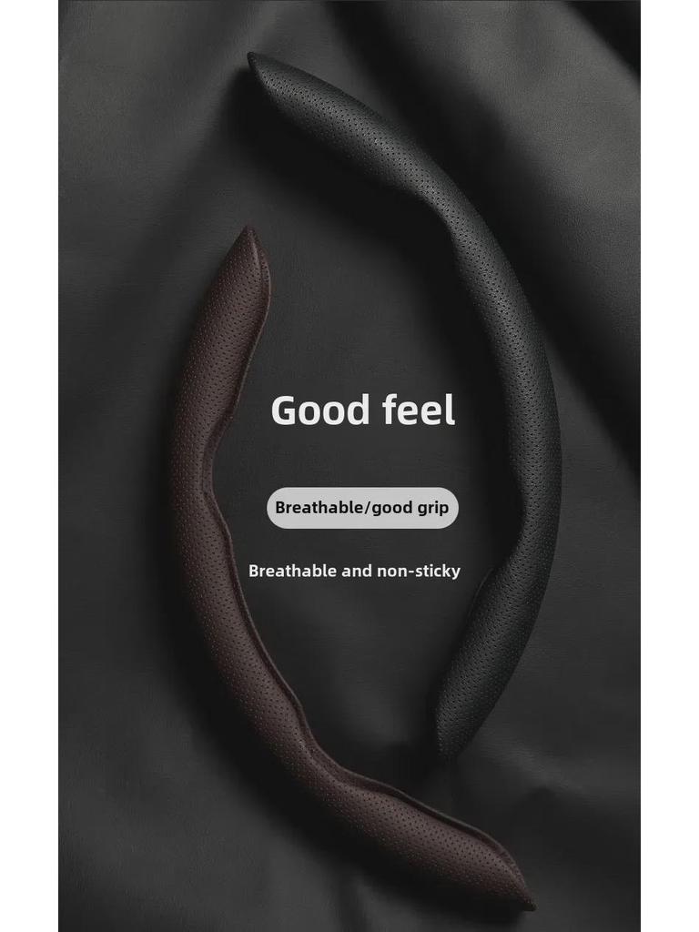 "Ultra-Thin Nappa Perforated Clip-On Steering Wheel Cover: Warm in Winter, Cool in Summer, Non-Slip Design"