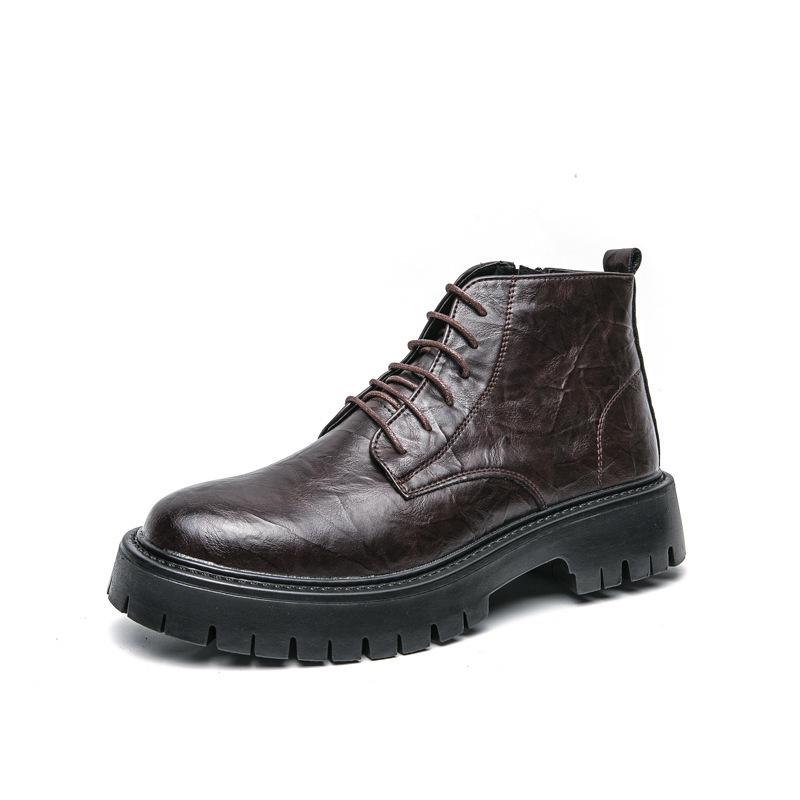

Мужские ботинки Мартин большого размера Zhongbang Осень и Зима На шнуровке Ручная работа Высокие ботинки Кожаная обувь с большой головой 46 коричневый