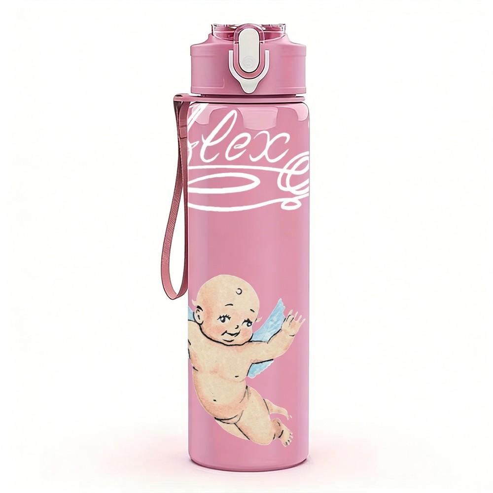 1PC Baby Angel Figure 750ml Sports Water Bottle Leakproof Straw Lid Outdoor Office Home