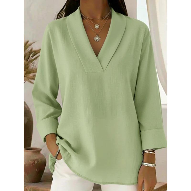 Loose Comfortable V Neck Long Sleeve Casual Pullover T Shirt