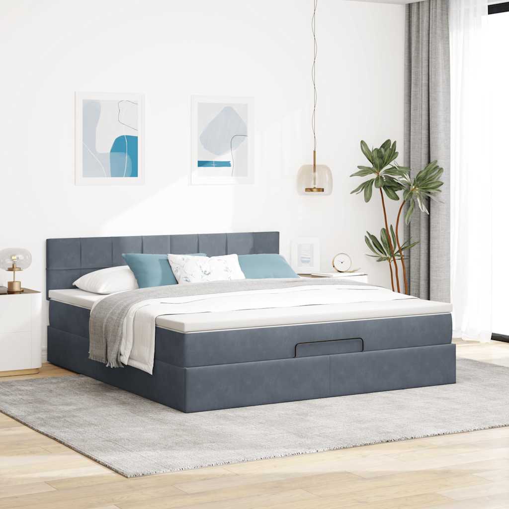 Enjoy a restful night s sleep with this Ottoman bed with mattress in dark gray 160 x 200 cm velvet