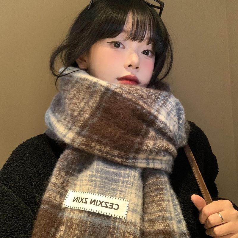 Imitation cashmere gradual change color scarf women's autumn and winter new Korean thickened warm advanced sense mohair scarf