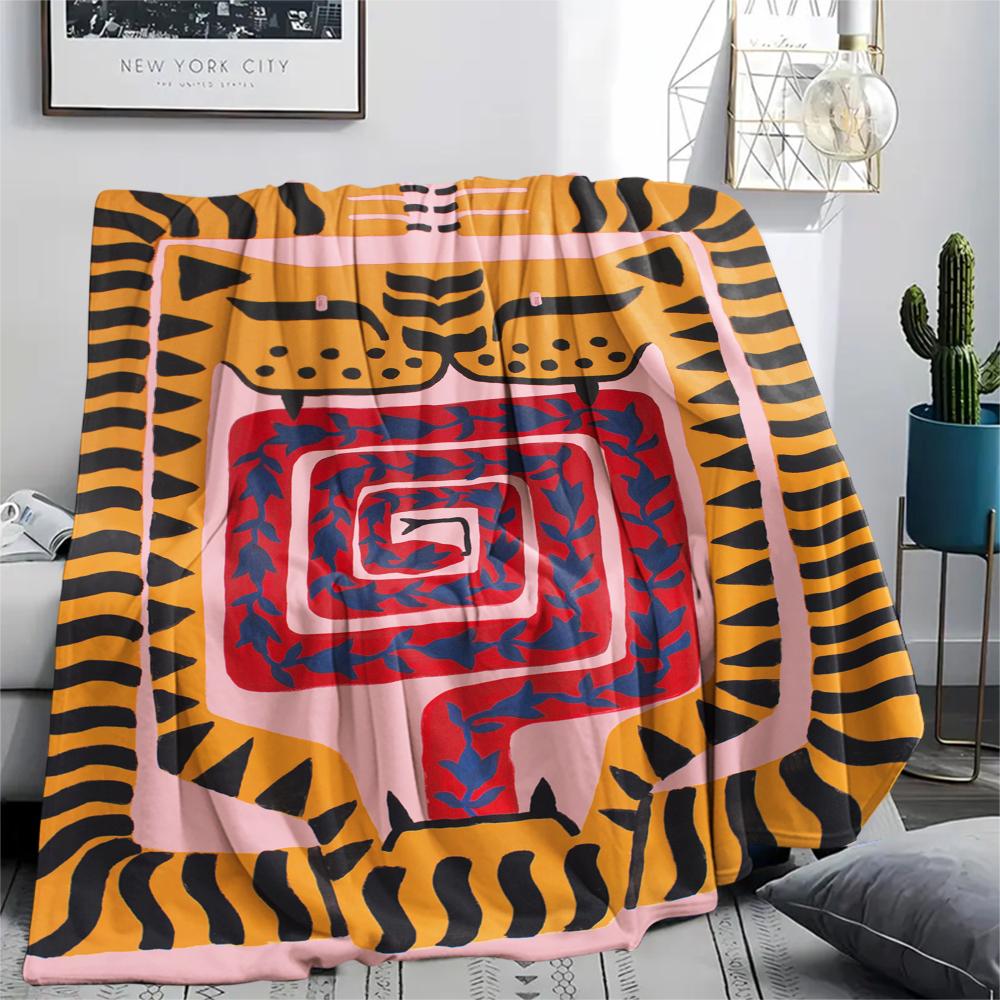 1Pc Abstract Art Print Flannel Blanket, High quality Comfortable for All Seasons, Home Decor, Warmth and Comfort, Perfect for Christmas Gifts