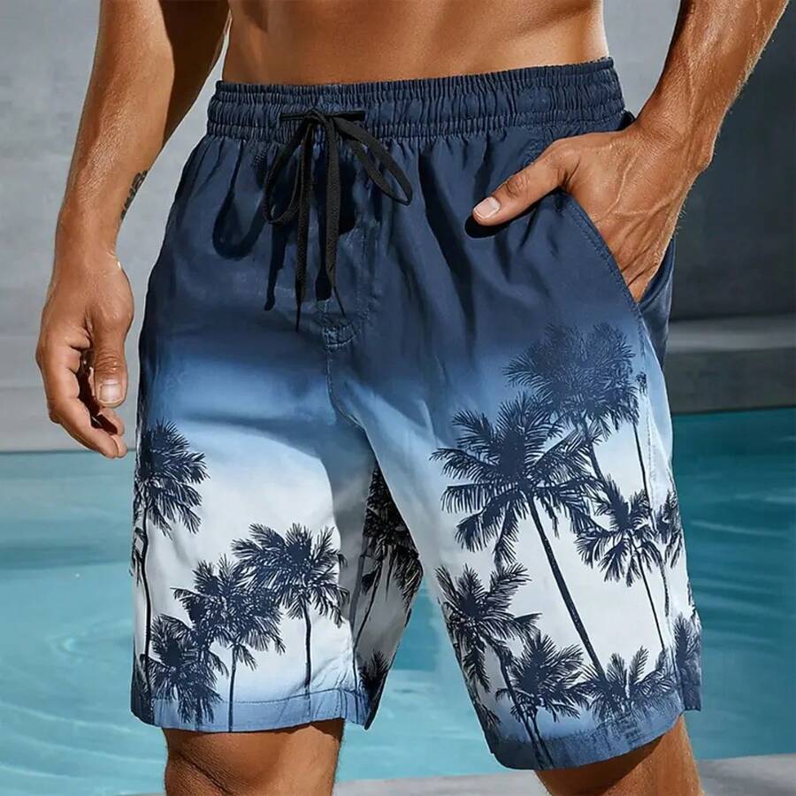 Men's Board Shorts Gradient Multicolored Palm Tree 3D Print Casual Beach Shorts Summer Casaul Vacation Lightweight Sport Shorts