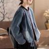 Koreansk-stil sliten retro denimjacka med ribbad lapptäckning