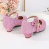 Girls Princess Flats Low Heel Dress Shoes Mary Glitter Wedding Party Sparkling Bow