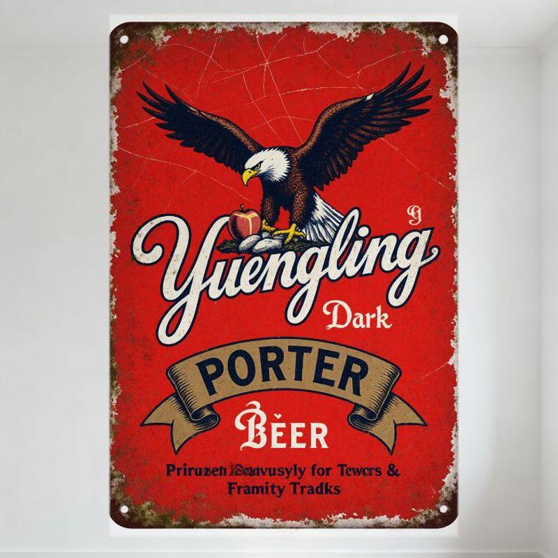 

Vintage Yuengling Dark Porter Beer Metal Tin Sign with Bald Eagle Apple Illustration, Retro Aged Design for Bar Man Cave Home De 20x30cm（7.8x11.8inch）