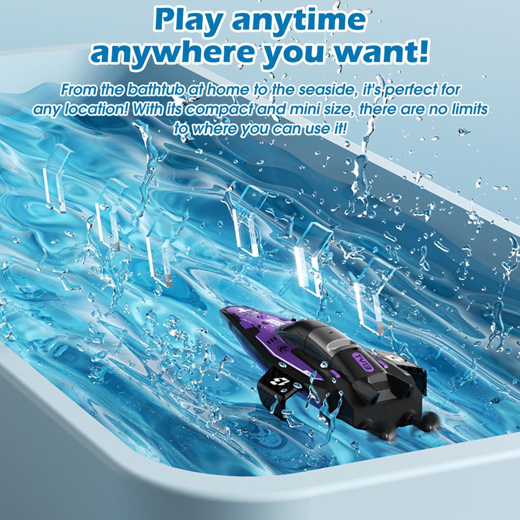 Remote Control Boat, 2.4Ghz Waterproof Rechargeable Speed Boat for Pools and Lakes, Mini Stunt Boat Toys for Kids